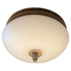 Wonderful Vaughan Brass White Milk Glass Flush Mount Ceiling Light Fixture