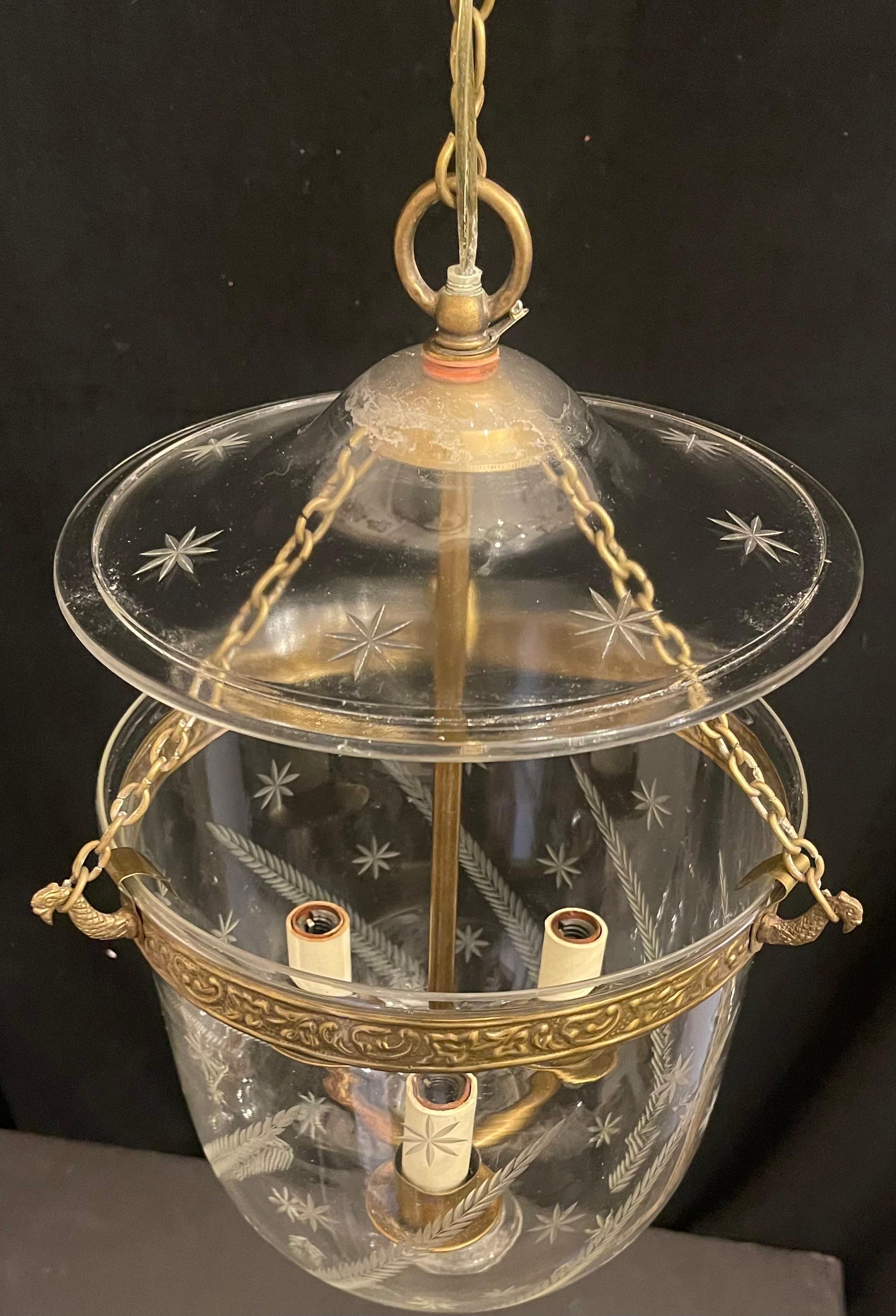 Regency Wonderful Vaughan Bronze Glass Star Wheat Bell Jar 3-Light Lantern Light Fixture