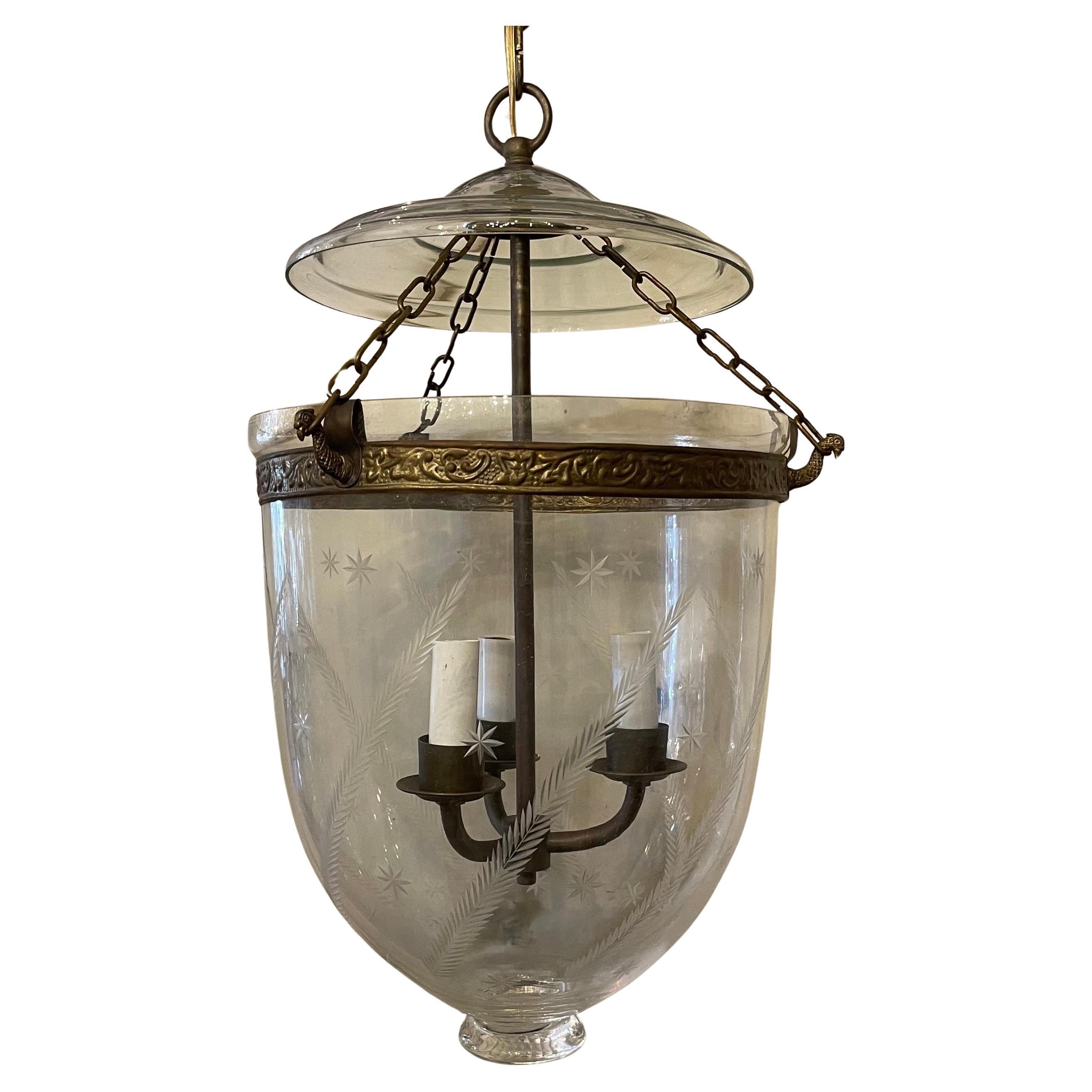 Meravigliosa lanterna a 3 luci Vaughan Bronze Glass Star Wheat Bell Jar