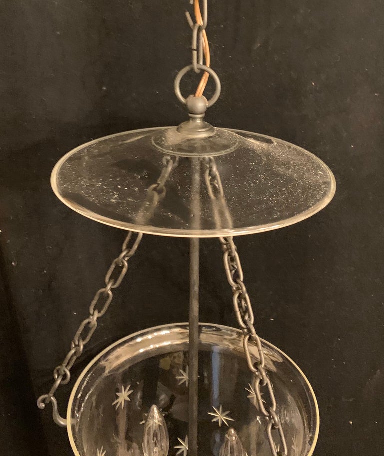 Wonderful Vaughan Designs Bronze Glass Star Bell Jar 3-Light Lantern Fixture In Good Condition In Roslyn, NY