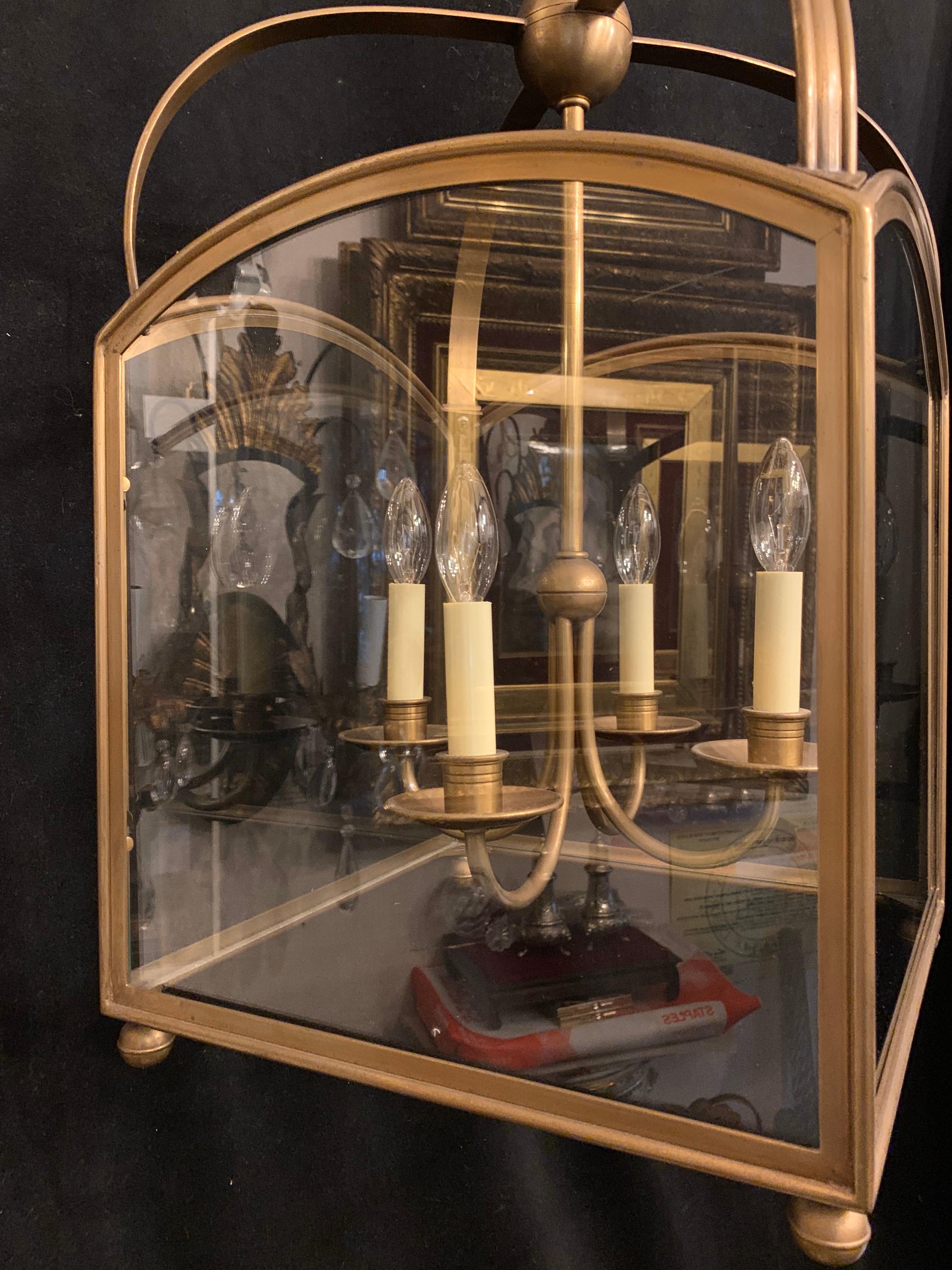 20ième siècle Merveilleuse lanterne carrée Regency en verre bronze Vaughan Designs en vente