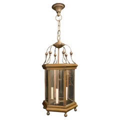 Wonderful Vaughan Gilt Brass Glass Panel Hexagon English Regency Lantern Fixture