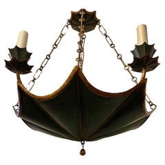 Wonderful Vaughan Green Gilt Hand Painted Tole Pagoda Chinoiserie Chandelier