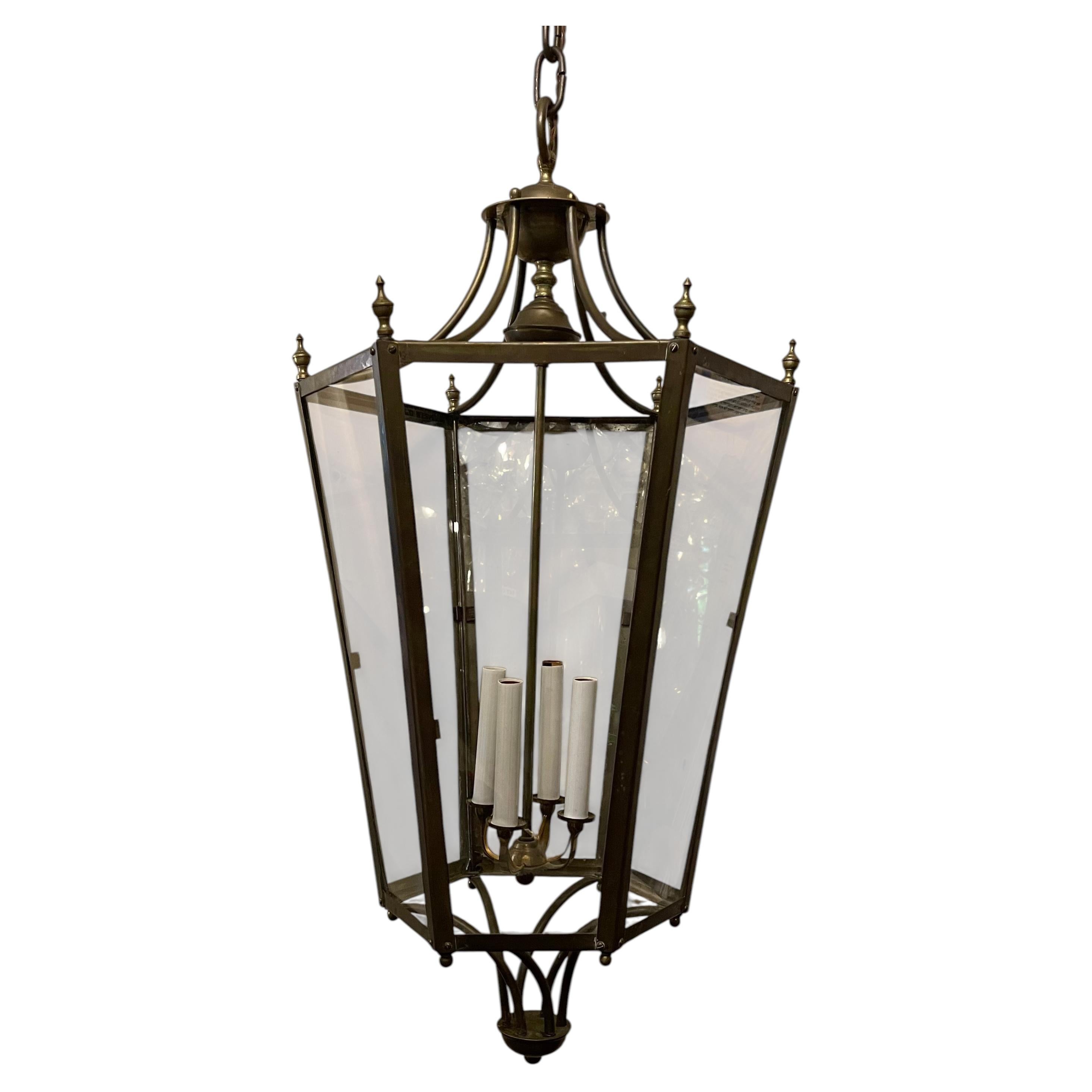 Wonderful Vaughan Large Bronze Brass Glass Octagonal Lantern Light Fixture