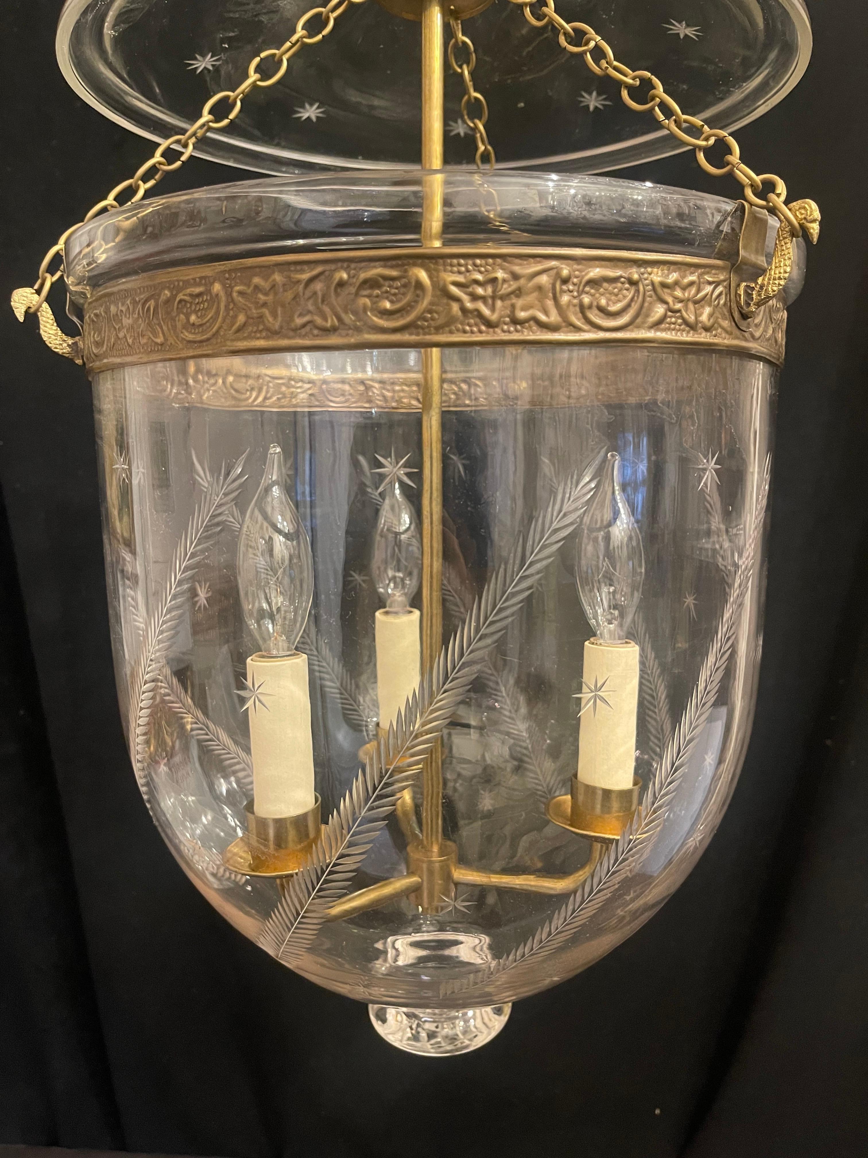 Regency Wonderful Vaughan Large Bronze Glass Star Wheat Bell Jar 3-Light Lantern Fixture
