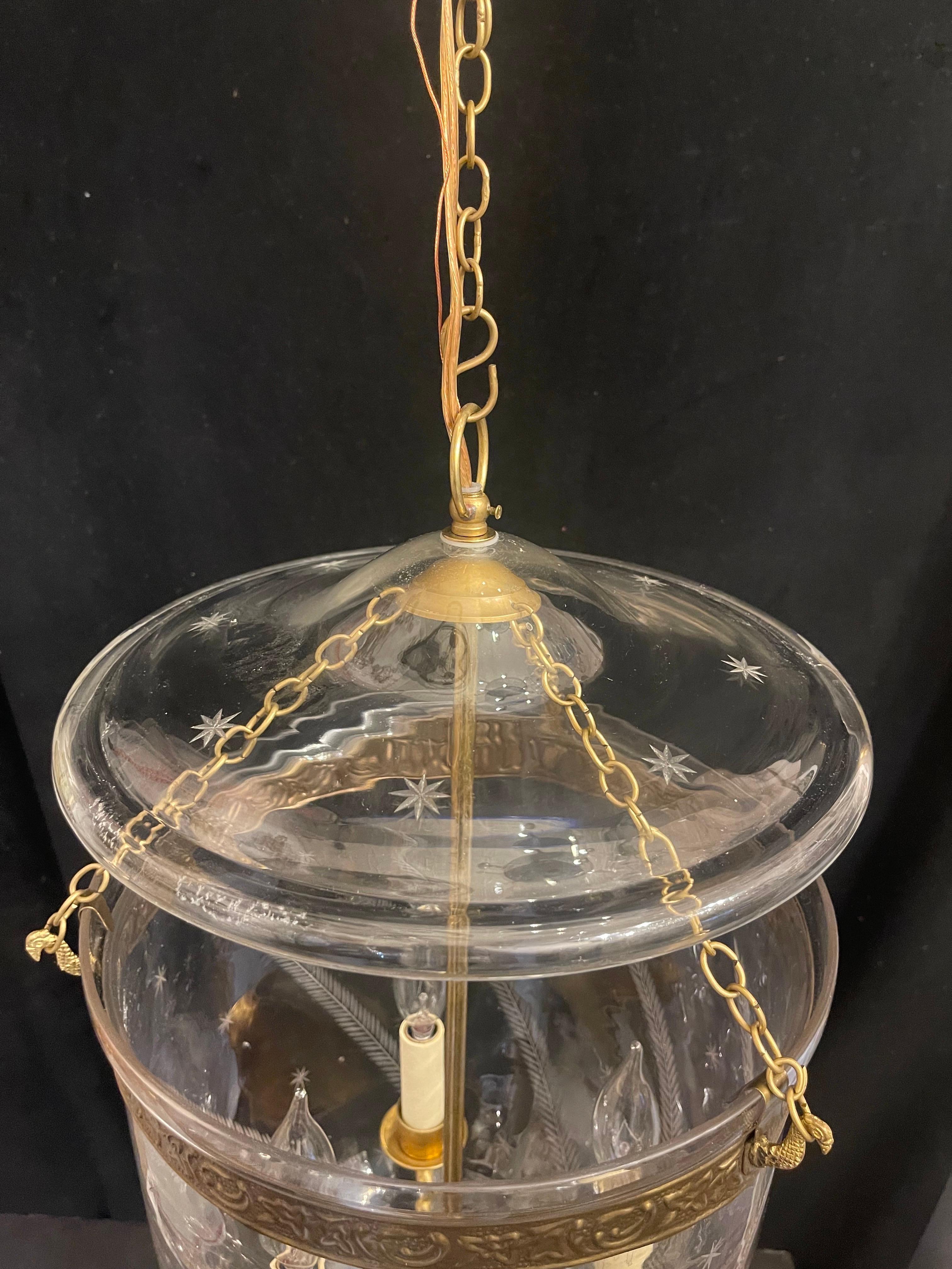 Brass Wonderful Vaughan Large Bronze Glass Star Wheat Bell Jar 3-Light Lantern Fixture