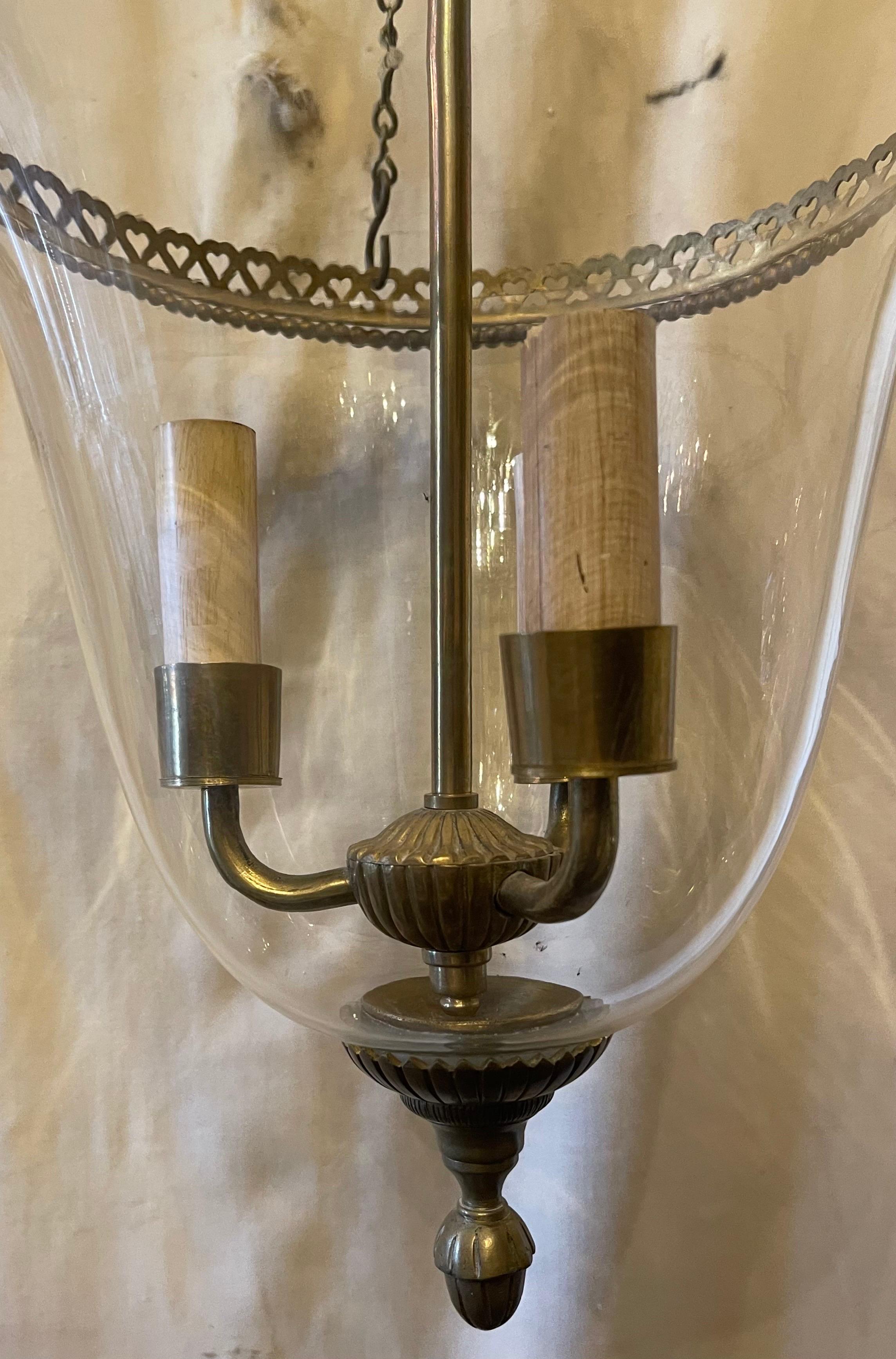 20th Century Wonderful Vaughan Lighting Bell Jar Glass Bronze Neoclassical Lantern Fixture For Sale