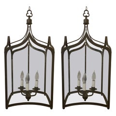 Wonderful Vaughan Lighting Regency Square Arched Black Iron 3 Lanterns Fixtures