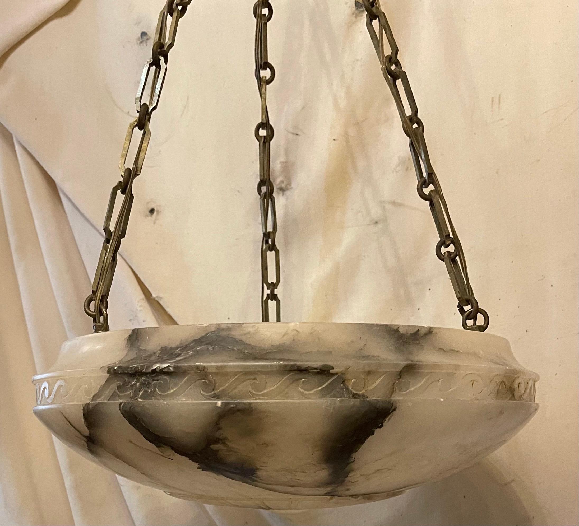 Maravillosa lámpara de araña Vaughan Marble Alabaster Bronze Bowl Art Deco Light Fixture en venta 1