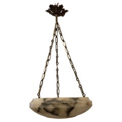 Maravillosa lámpara de araña Vaughan Marble Alabaster Bronze Bowl Art Deco Light Fixture