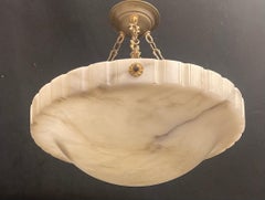 Wonderful Vaughan Marble Alabaster Ridged Bowl Art Deco Fixture Chandelier