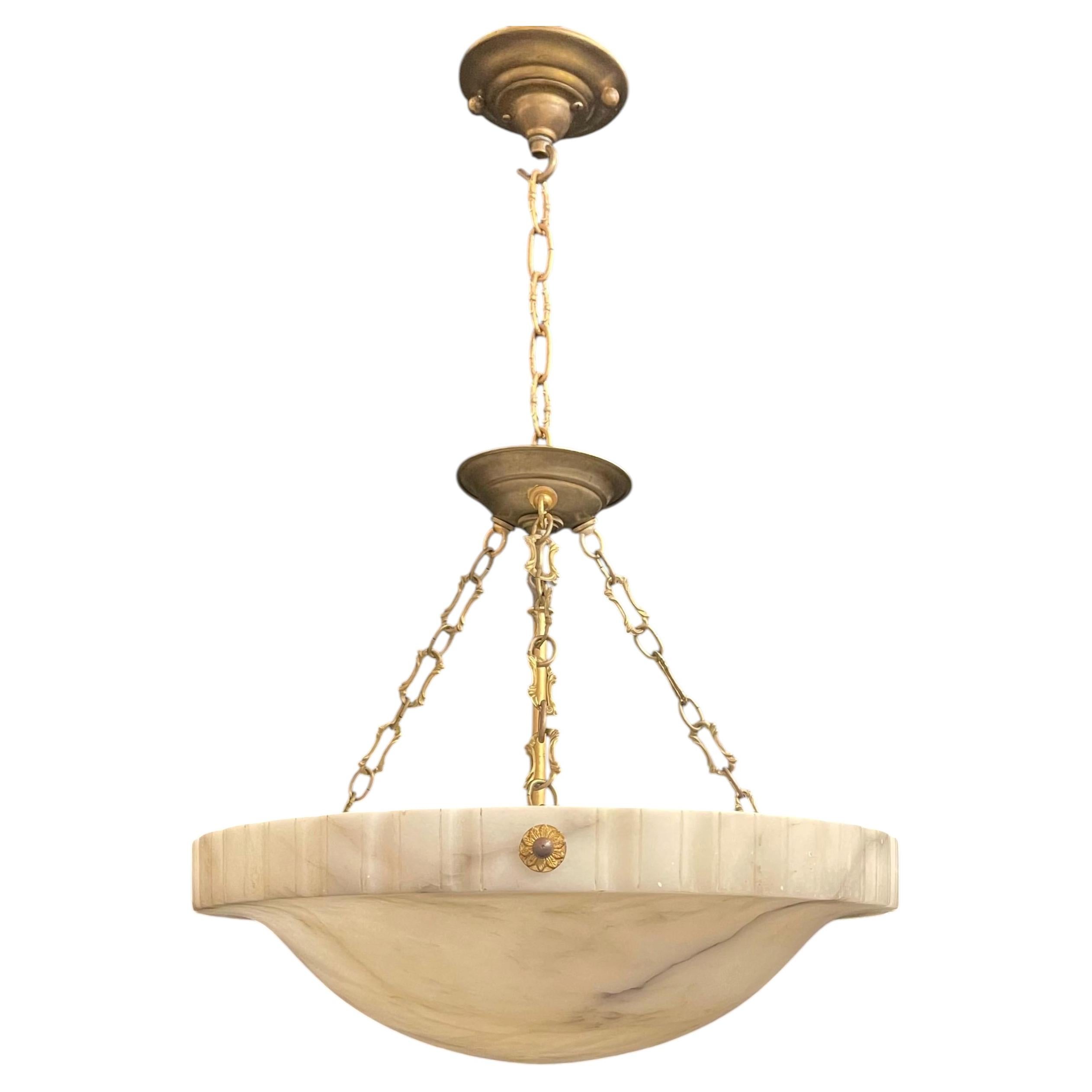Wonderful Vaughan Marble Alabaster Ridged Bowl Art Deco Fixture Chandelier