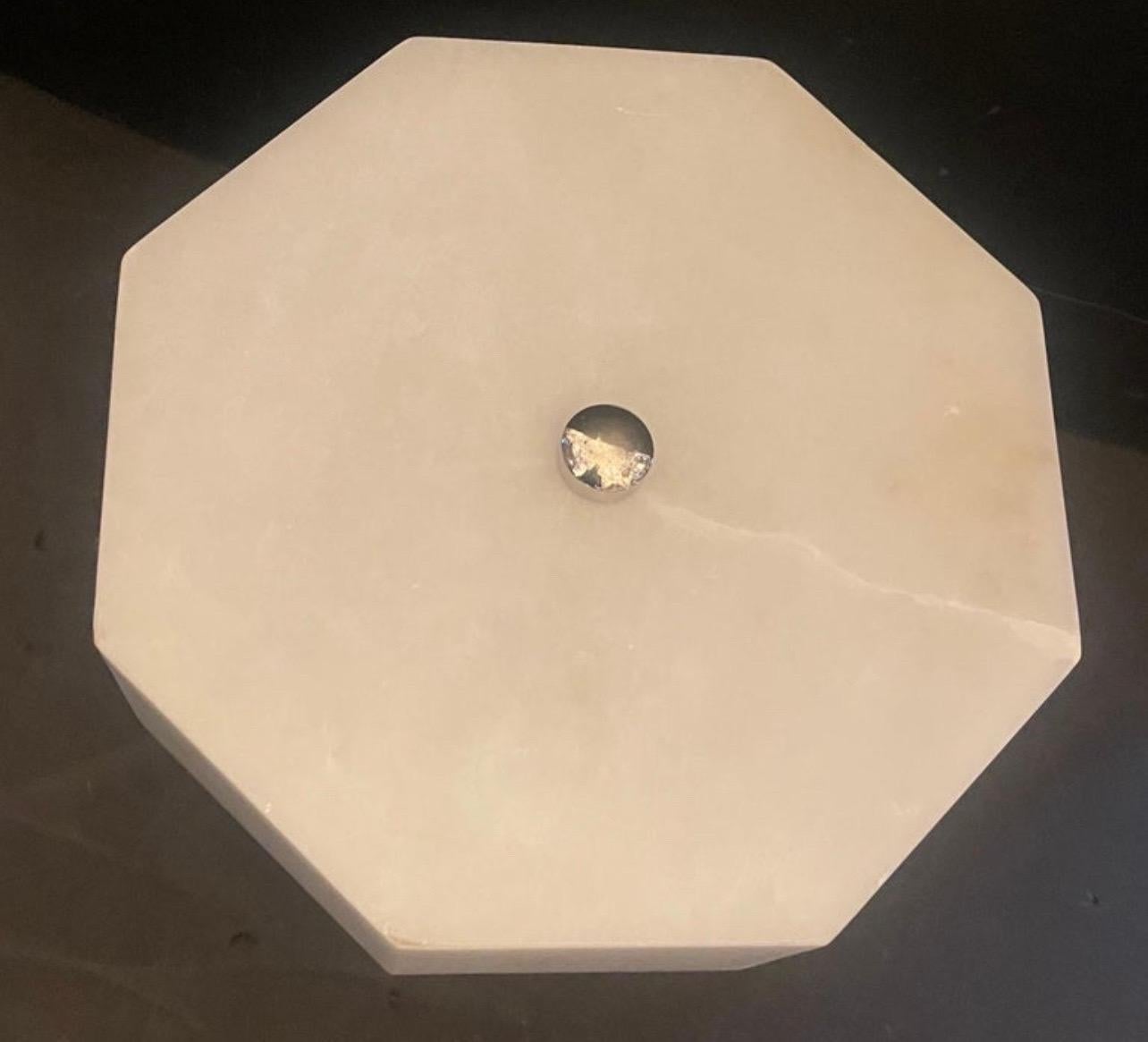 Moderne Merveilleux Vaughan Oakley Alabaster Nickel Semi Flush Ceiling Light Demo Fixture en vente