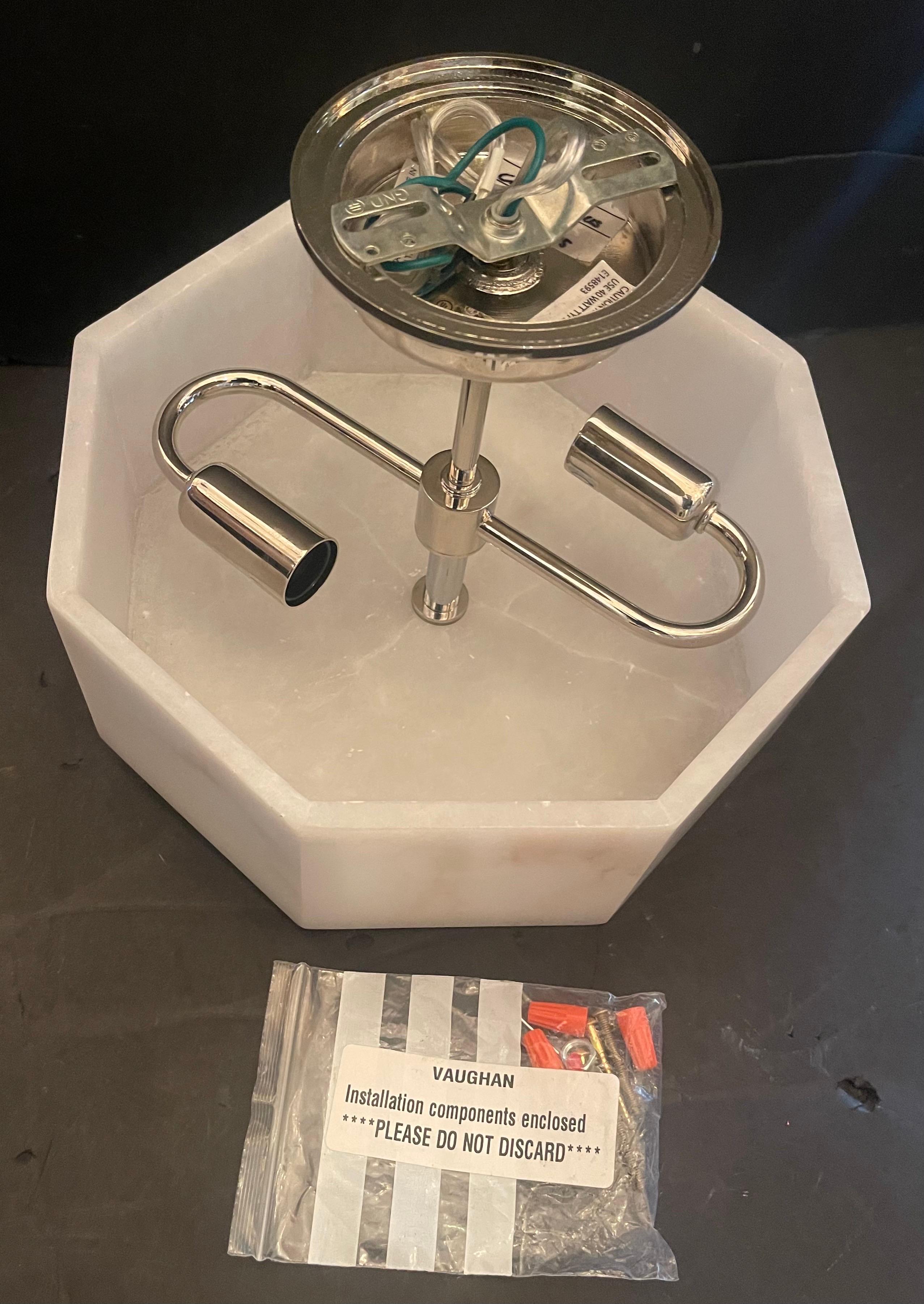 Wonderful Vaughan Oakley Alabaster Nickel Semi Flush Ceiling Light Demo Fixture In Good Condition In Roslyn, NY