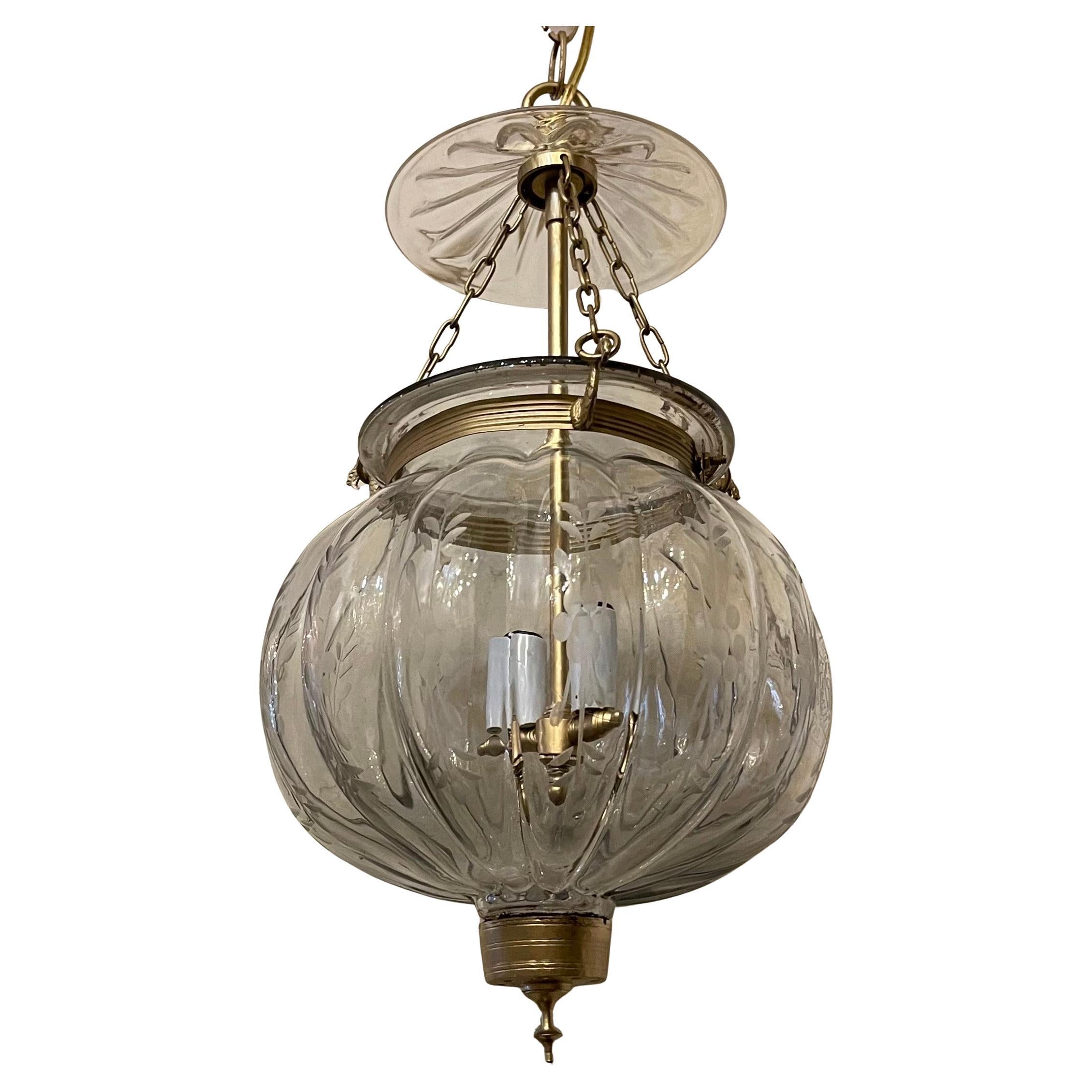 Wonderful Vaughan Pumpkin Brass Glass Bell Jar 2-Light Lantern Pendent Fixture
