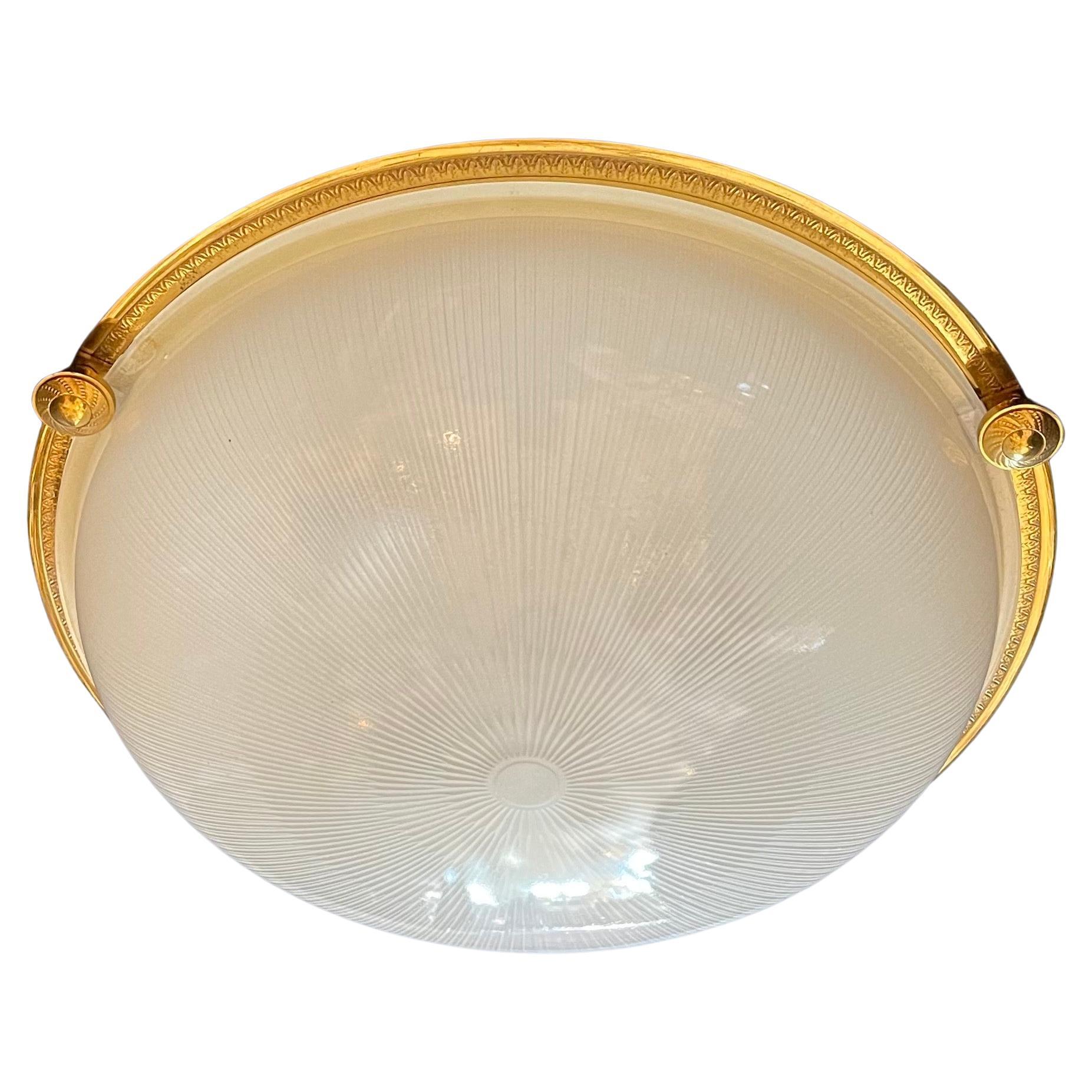 Wonderful Vaughan Regency Brass Star Glass Crystal Flush Mount Ceiling Fixture For Sale