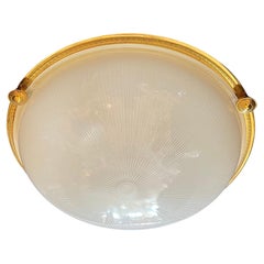 Vintage Wonderful Vaughan Regency Brass Star Glass Crystal Flush Mount Ceiling Fixture