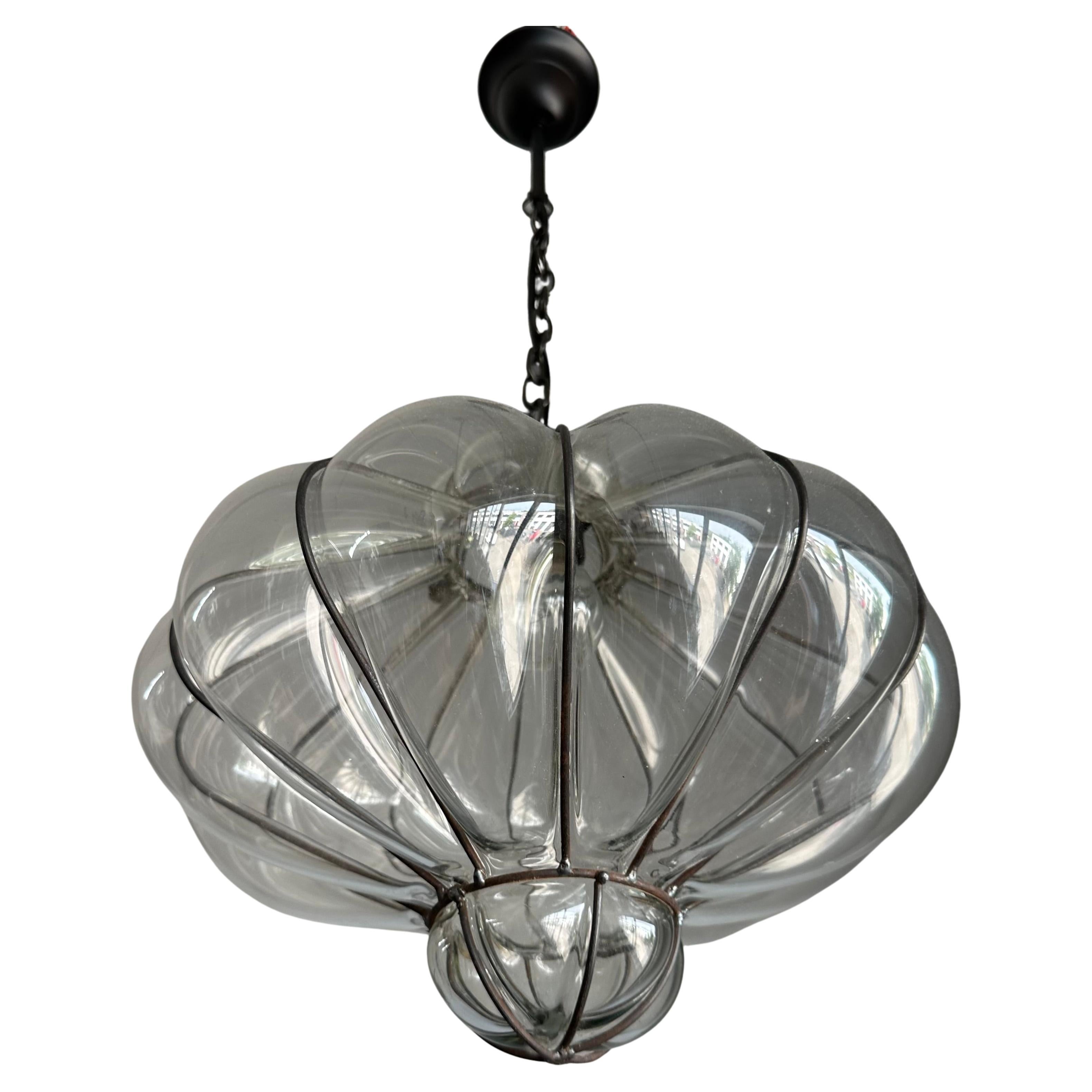 Wonderful Venetian Mouth Blown Clear Glass Entrance or Hallway Pendant Light