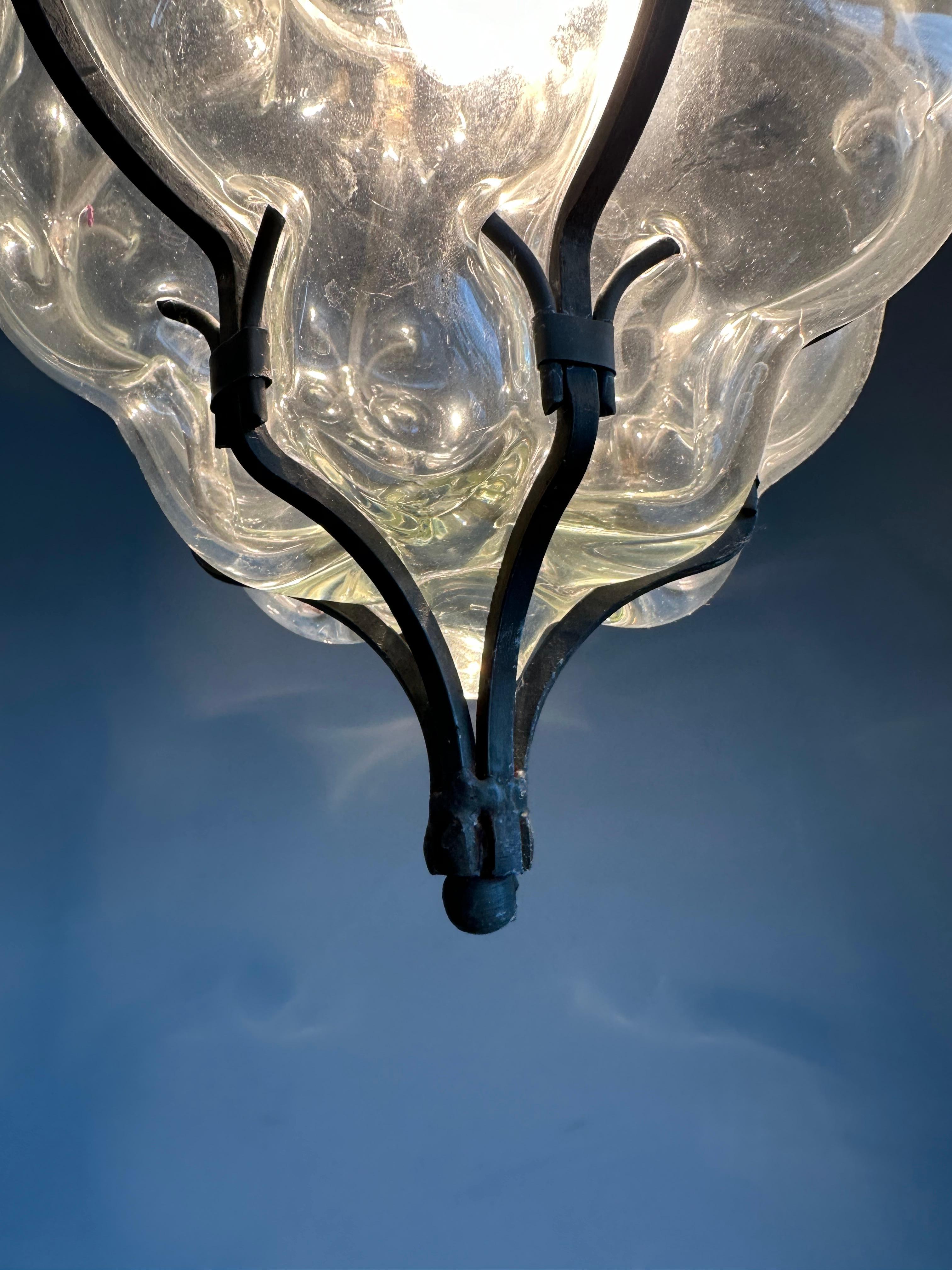 Wunderschöne venezianische Eingangs- oder Flur-Pendelleuchte aus mundgeblasenem Klarglas im Angebot 10