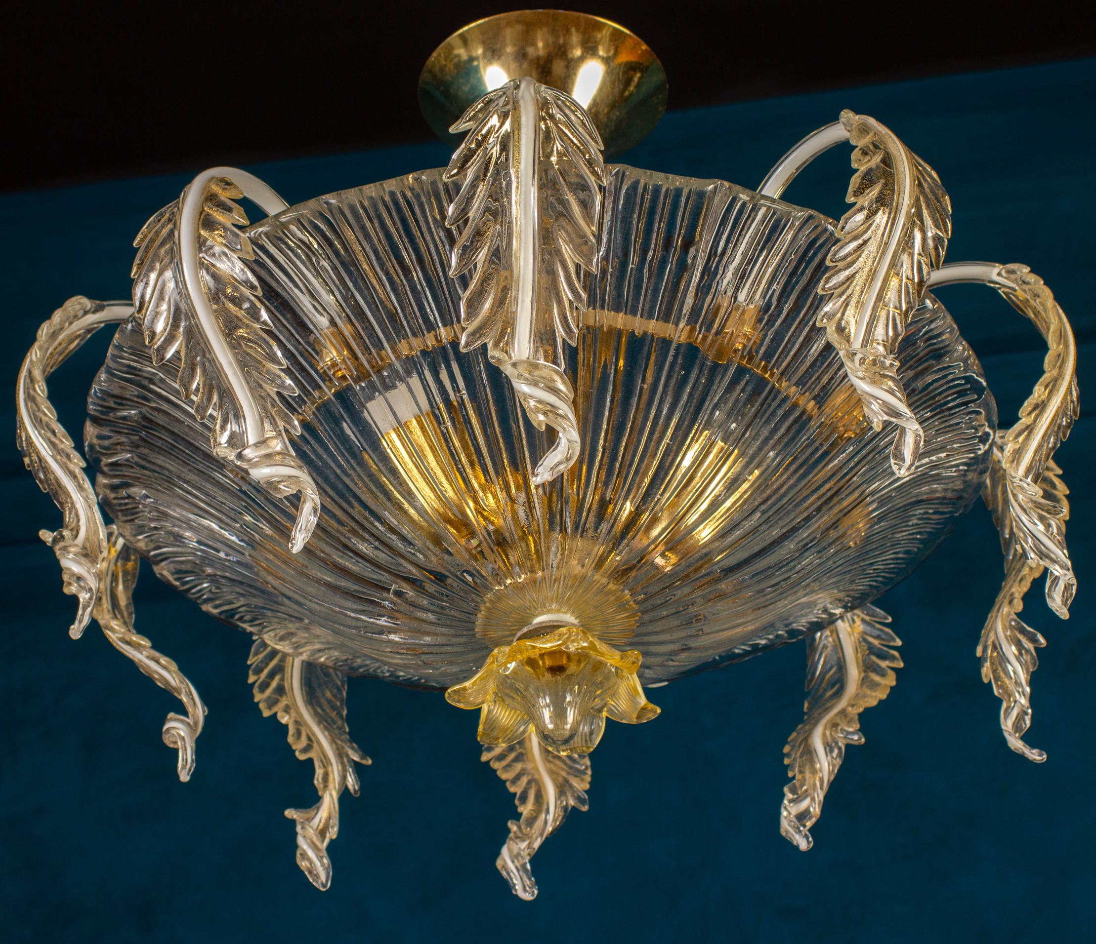 Blown Glass Wonderful Venetian Murano Glass Chandelier or Ceiling Light, 1970' For Sale