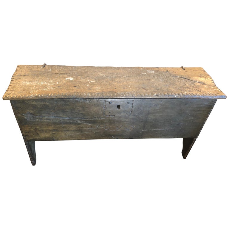 Wonderful Very Early Narrow Rustic British Wooden Coffer Trunk Coffee