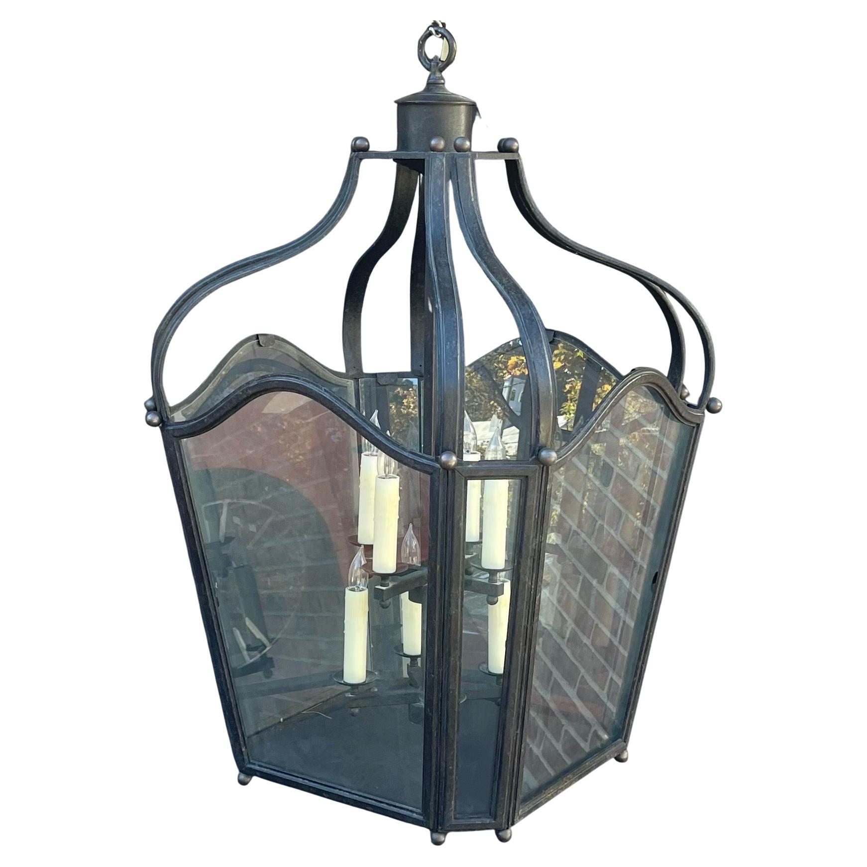 Wonderful Very Large 8 Light Wrought Iron Dennis & Leen Navarre Lantern Fixture In Good Condition In Roslyn, NY