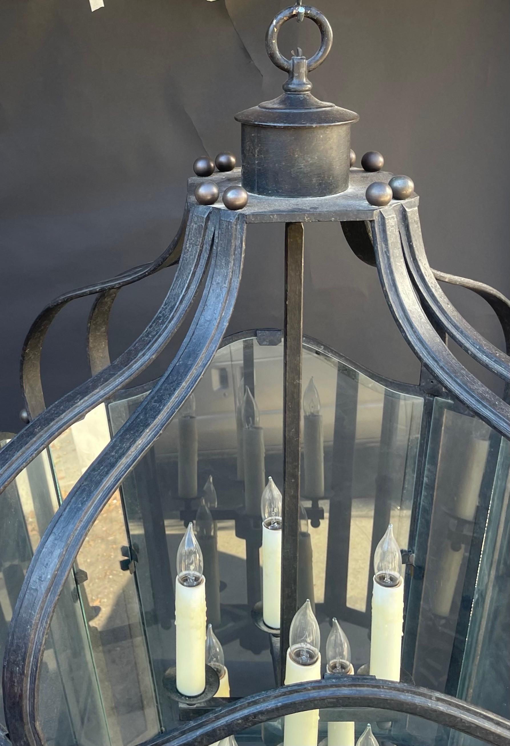 Glass Wonderful Very Large 8 Light Wrought Iron Dennis & Leen Navarre Lantern Fixture