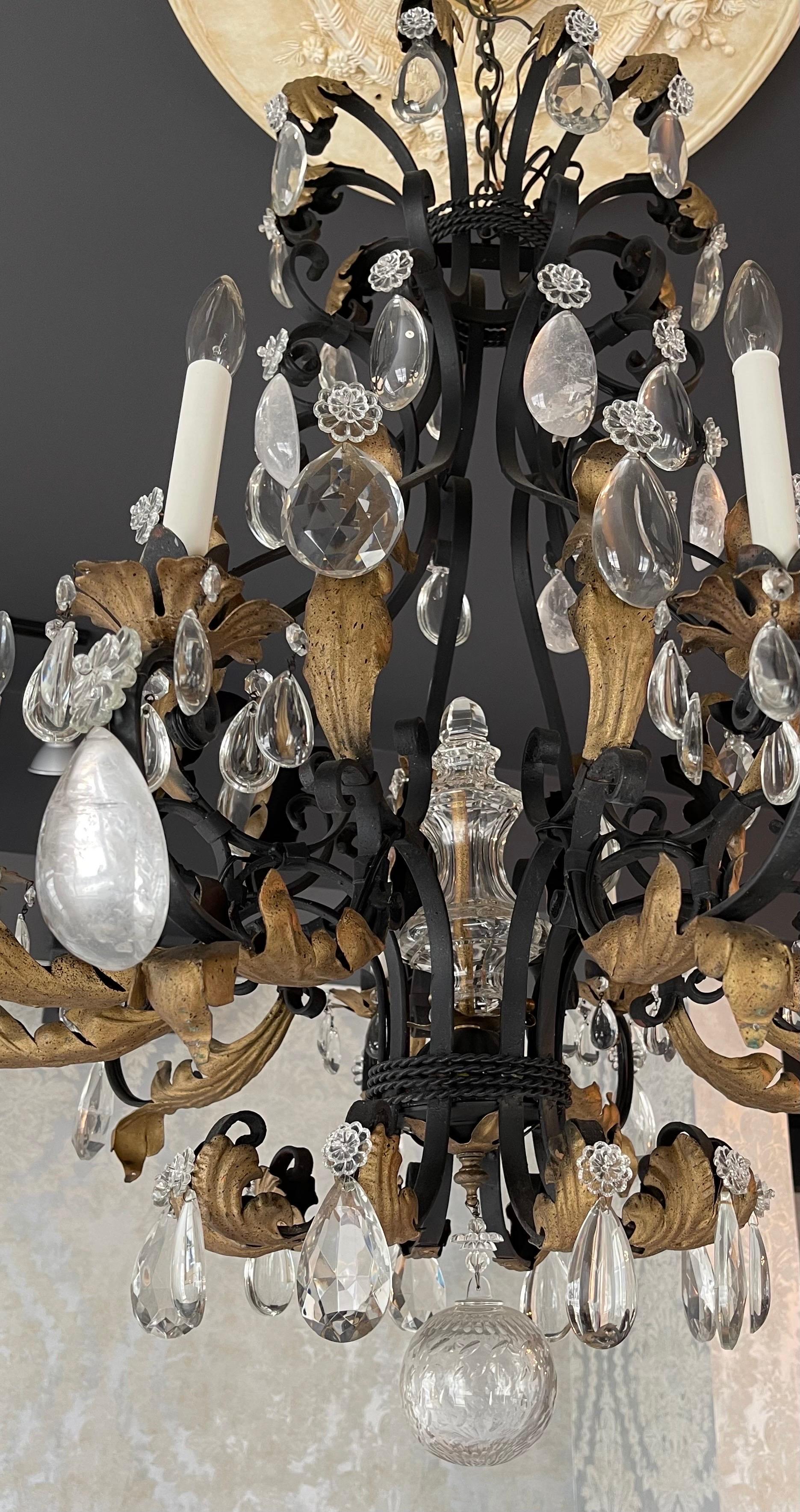 Belle Époque Wonderful Very Large French Wrought Iron & Rock Crystal Louis XV Chandelier