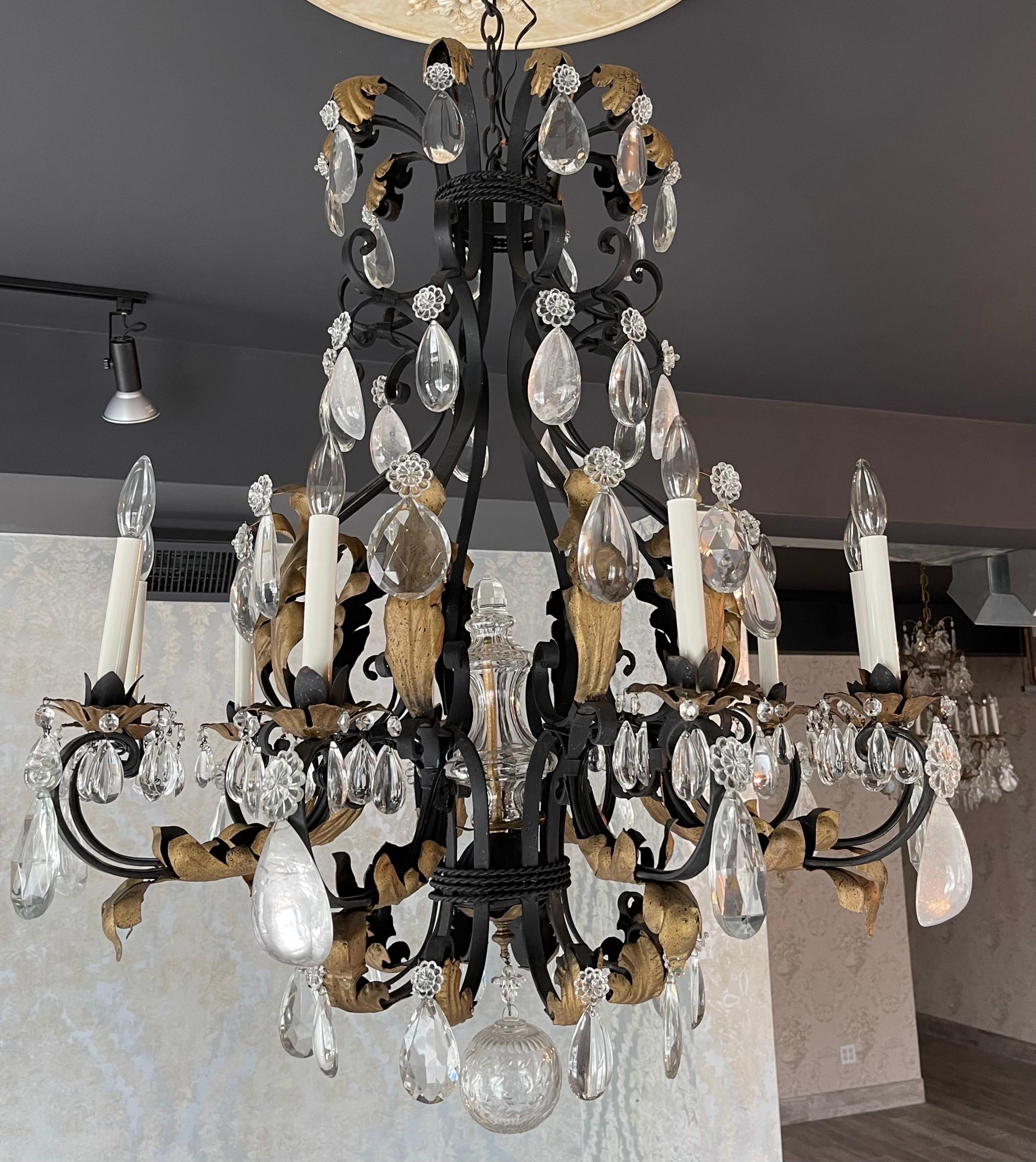 Gilt Wonderful Very Large French Wrought Iron & Rock Crystal Louis XV Chandelier