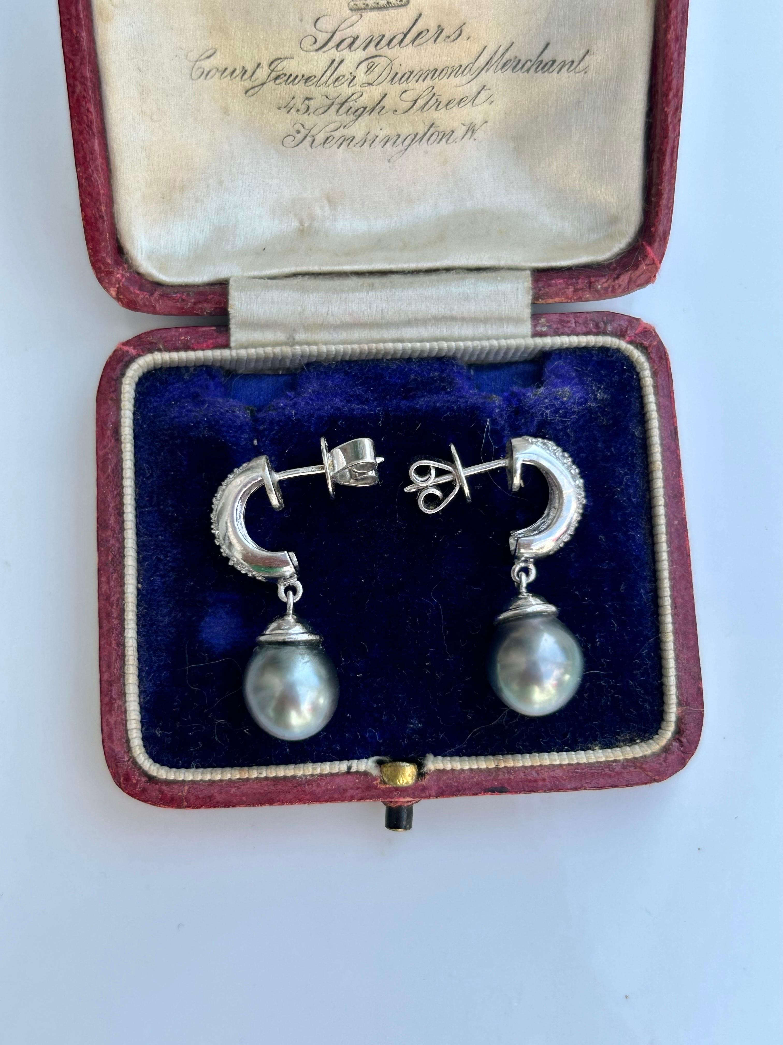 Wonderful Vintage 18ct White Gold Diamond and Pearl Boxed Earrings 
 For Sale 1