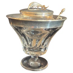 Merveilleux bol Vintage Asprey London en Argent Sterling et Cristal Caviar Server  