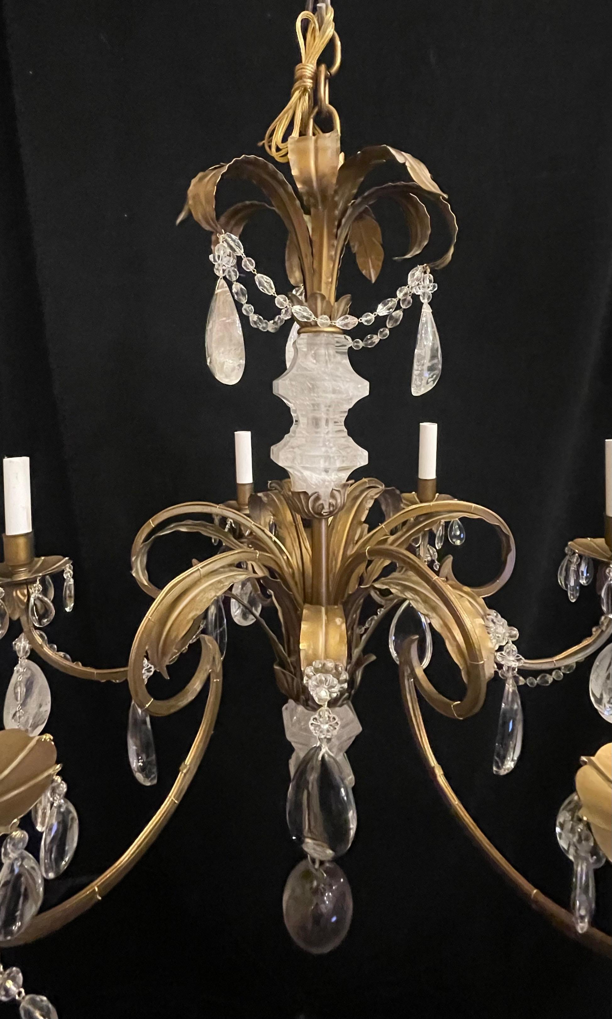 Dorato Meraviglioso lampadario vintage Baguès Rock Crystal Beaded Swag Floral Gilt Palm Chandelier in vendita
