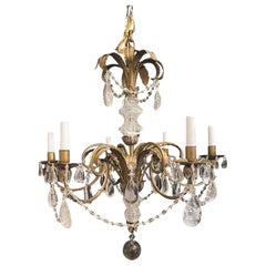 Wonderful Vintage Baguès Rock Crystal Beaded Swag Floral Gilt Palm Chandelier