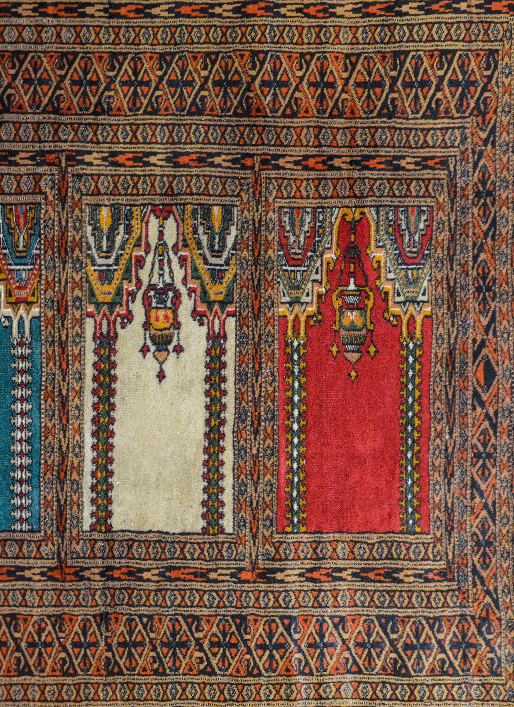 Vegetable Dyed Wonderful Vintage Bokhara Prayer Rug