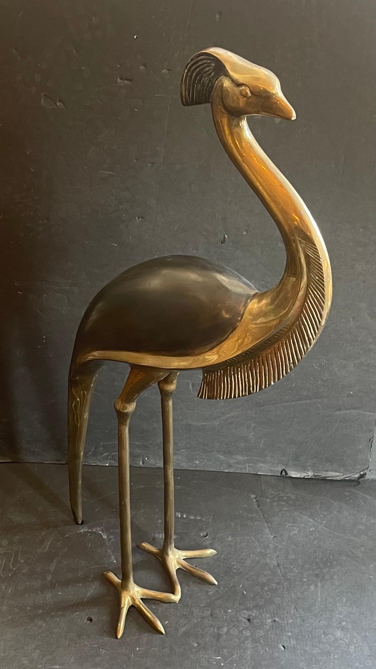 A Wonderful Vintage Brass / Bronze Patinated Flamingo / Crane Large Art Deco Style Free Standing Sculpture 