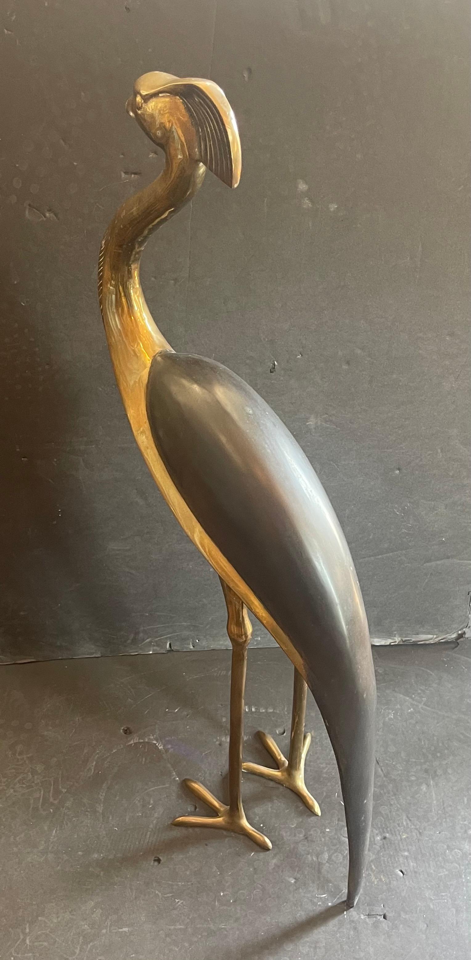 Art Deco Wonderful Vintage Brass / Bronze Patinated Flamingo Crane Large Deco Sculpture For Sale