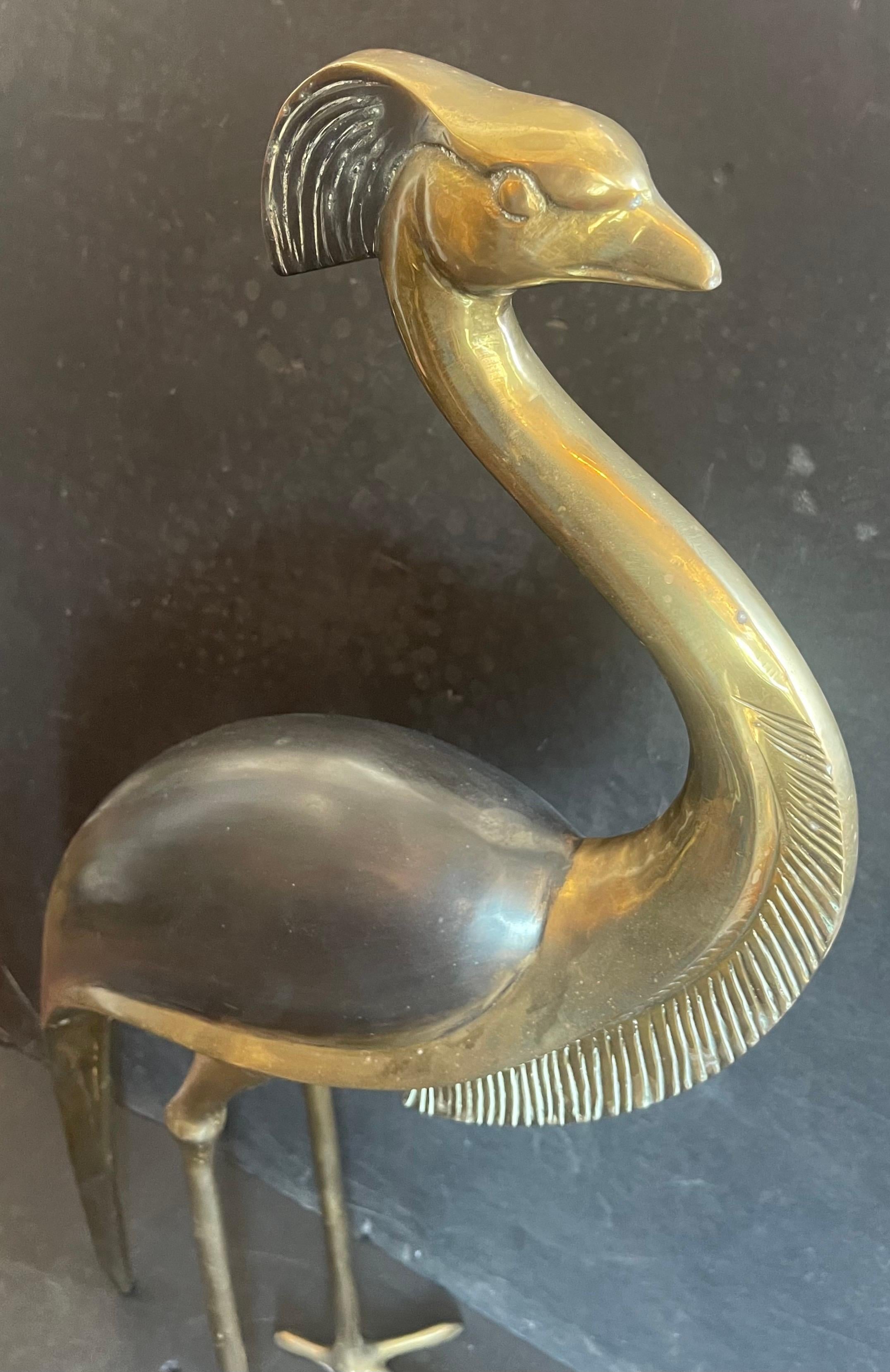 20th Century Wonderful Vintage Brass / Bronze Patinated Flamingo Crane Large Deco Sculpture For Sale