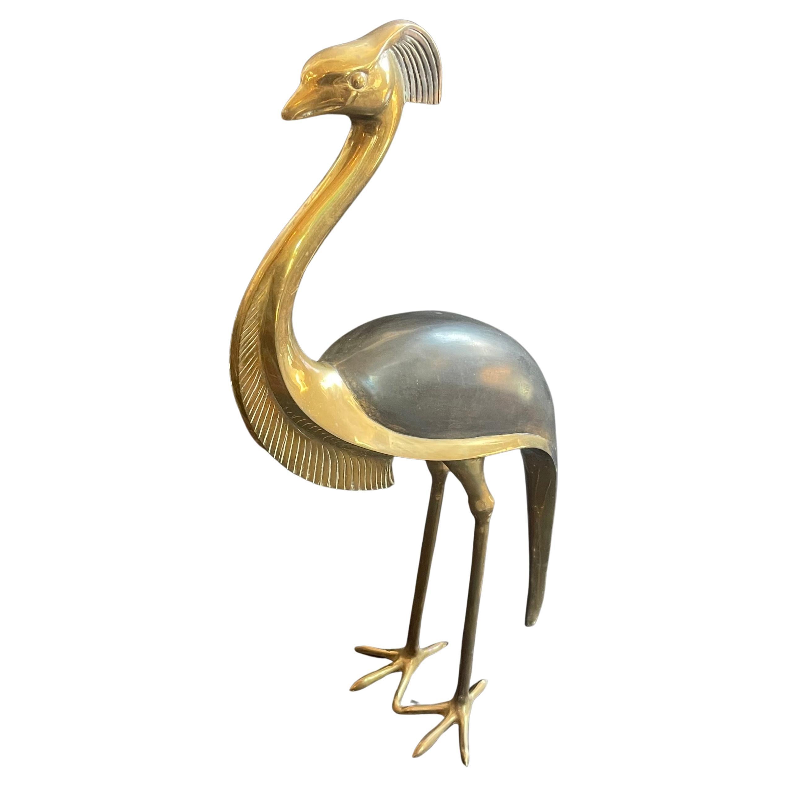 Wonderful Vintage Brass / Bronze Patinated Flamingo Crane Large Deco Sculpture