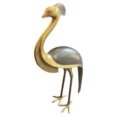 Wonderful Vintage Brass / Bronze Patinated Flamingo Crane Large Deco Sculpture