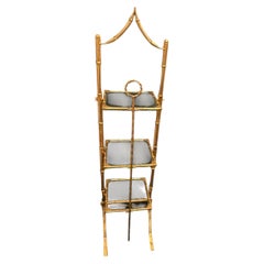 Wonderful Vintage Chinoiserie Gold Iron Glass Pagoda Bamboo Folding Etagere