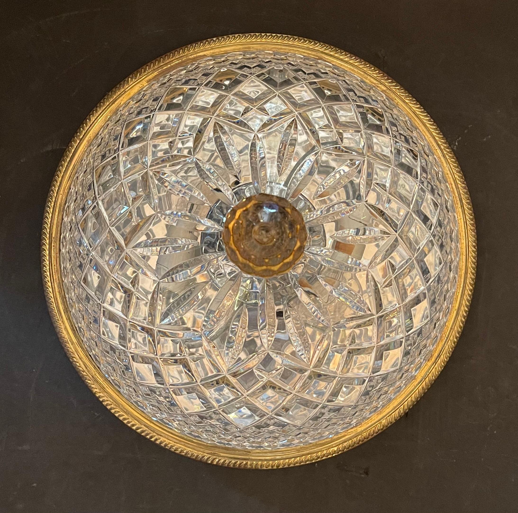 Wonderful Vintage Elegant Waterford Crystal Flush Mount Large Ceiling Fixture In Good Condition In Roslyn, NY