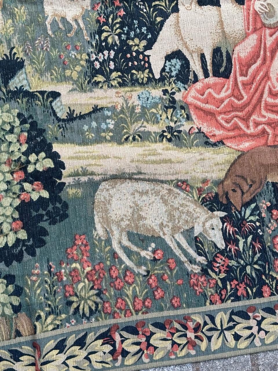 Maravilloso Tapiz Vintage Francés Estilo Aubusson Impreso a Mano 