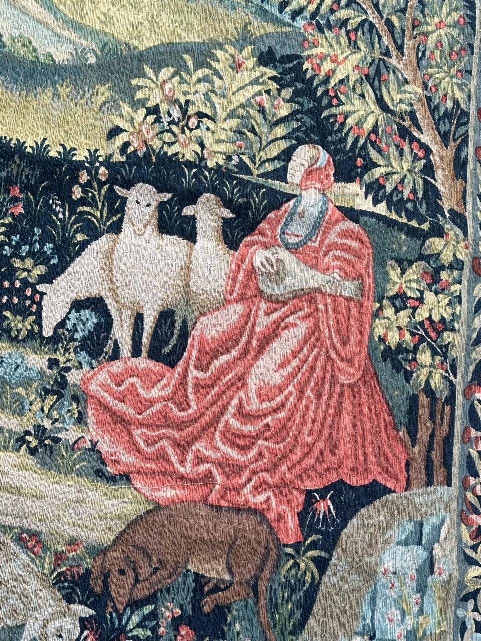 Maravilloso Tapiz Vintage Francés Estilo Aubusson Impreso a Mano 