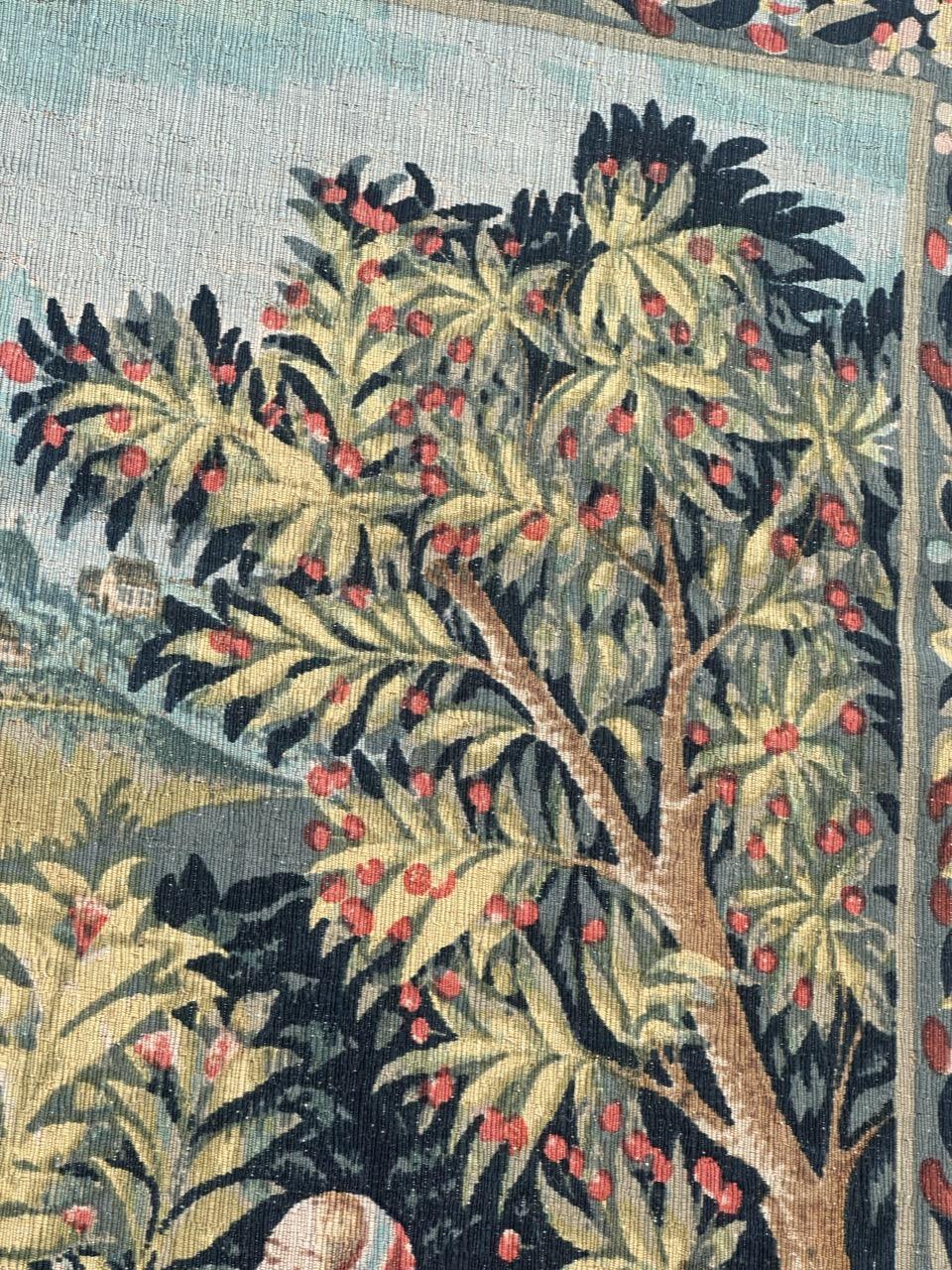 Maravilloso Tapiz Vintage Francés Estilo Aubusson Impreso a Mano 