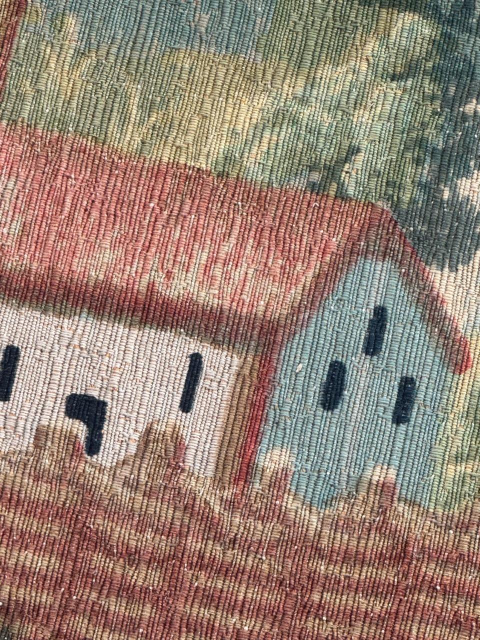 Maravilloso Tapiz Vintage Francés Estilo Aubusson Impreso a Mano 