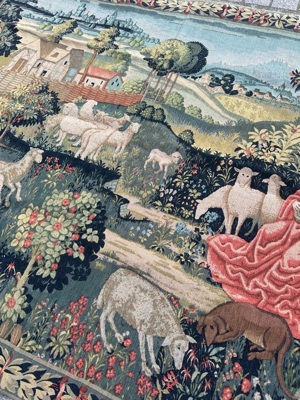 Maravilloso Tapiz Vintage Francés Estilo Aubusson Impreso a Mano 