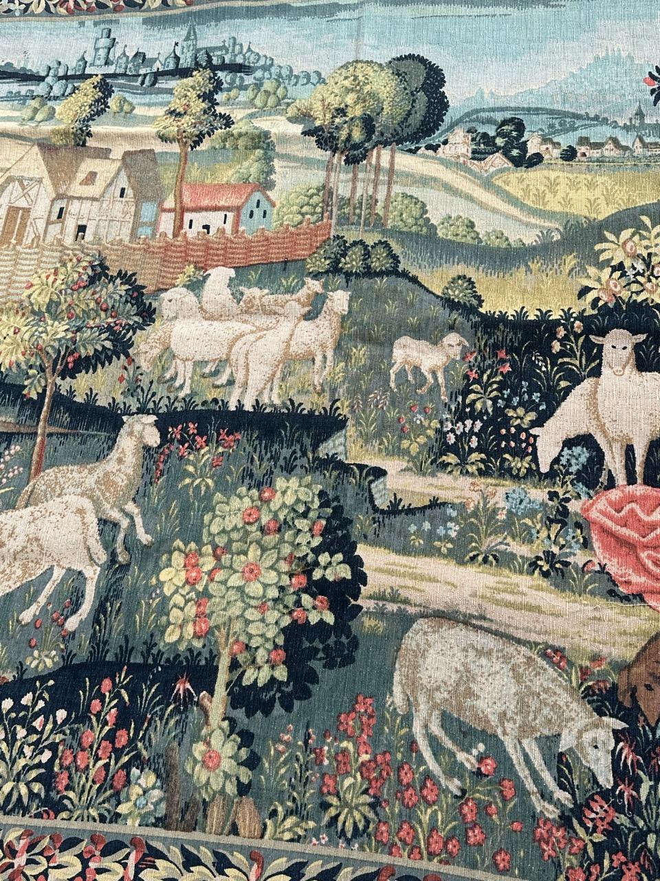 Maravilloso Tapiz Vintage Francés Estilo Aubusson Impreso a Mano 
