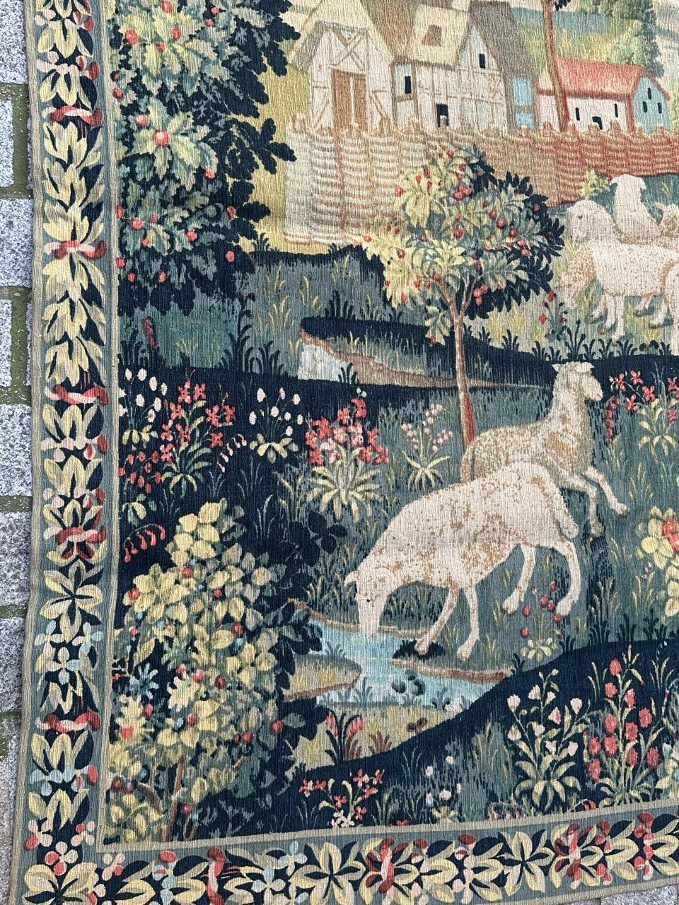 Maravilloso Tapiz Vintage Francés Estilo Aubusson Impreso a Mano 
