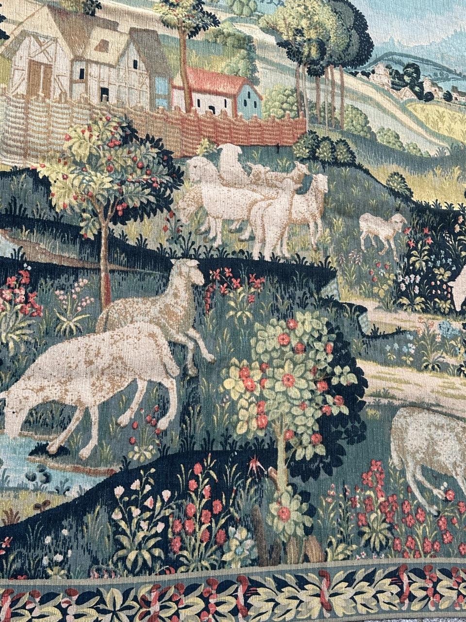 Maravilloso Tapiz Vintage Francés Estilo Aubusson Impreso a Mano 