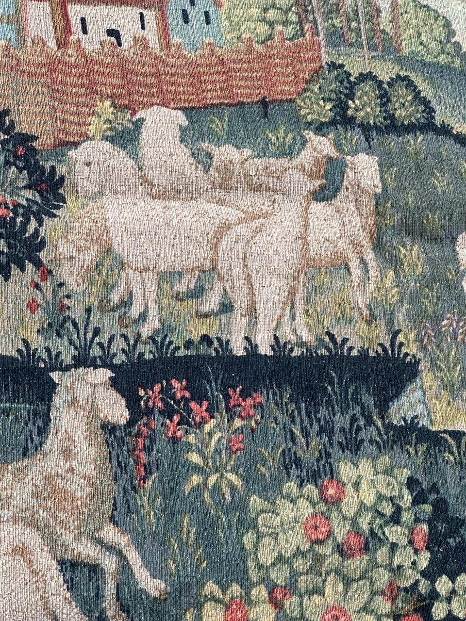 Maravilloso Tapiz Vintage Francés Estilo Aubusson Impreso a Mano 